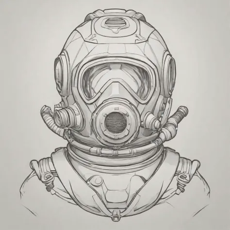 breath taking line art, (scuba diving:1.4) helmet , (computer:1.5) cyber security , t designed by legendary logo designer , low poly , simple, line art, mono color