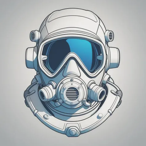breath taking line art, (scuba diving:1.4) helmet , (computer:1.5) cyber security , t designed by legendary logo designer , low poly , simple, line art, mono color