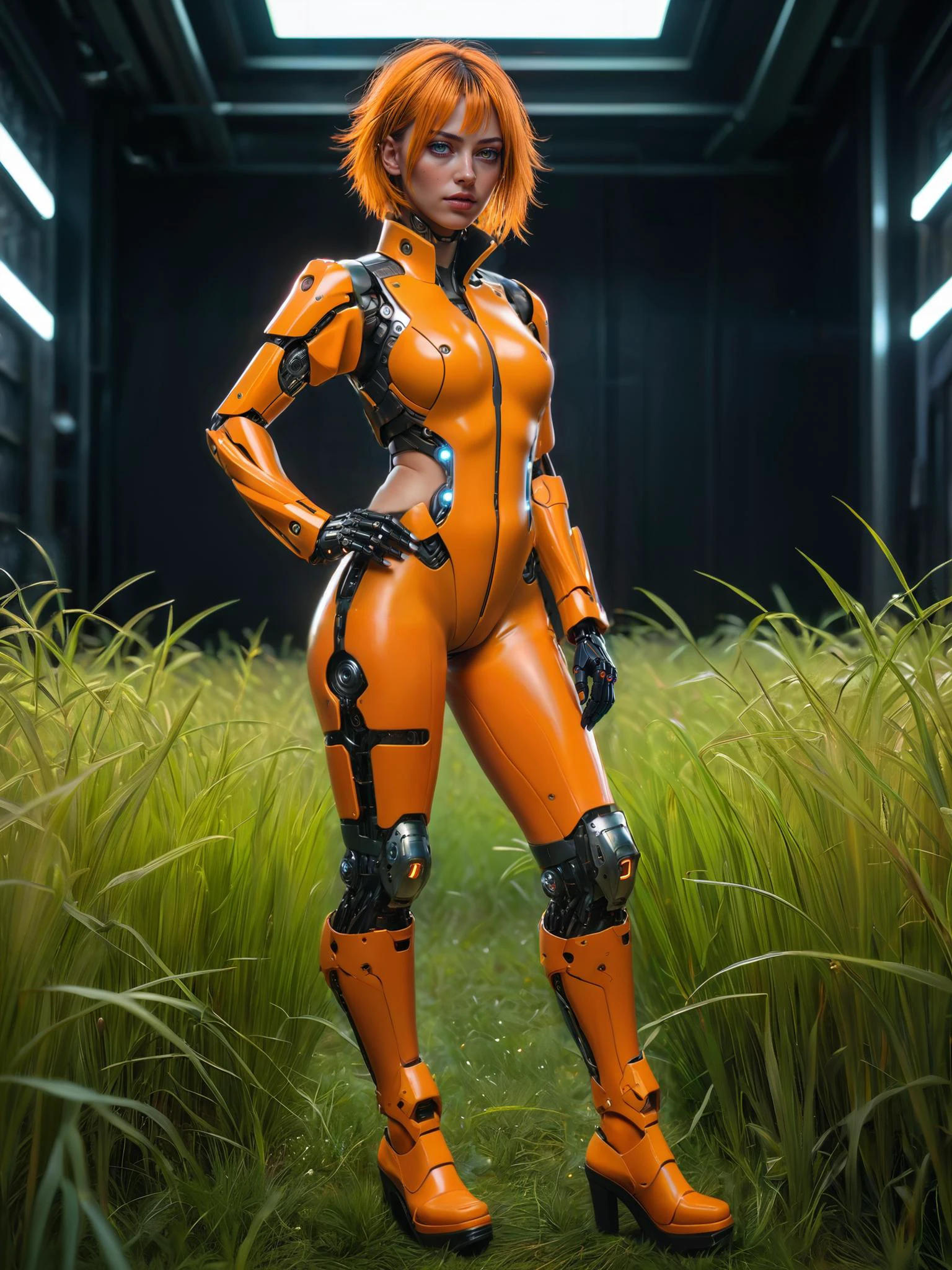 (full body:1.7)
a woman in a orange outfit and boots is standing in the grass with exposed and her boots down, Ayami Kojima, ultra-detailed, cyberpunk art, computer art
((best quality)), ((masterpiece)), detailed soft oil painting, detailed background, dramatic cinematic lighting, soft edge lighting, professional, dramatic lighting, hard edge lighting,
ultra quality, 4k,(masterpiece, best quality, 8k, ultra highres, highres:1.4), extremely detailed <lora:add-detail-xl:1.0>