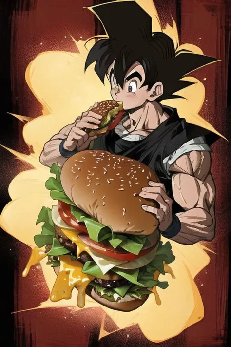 Goku eating a cheeseburger