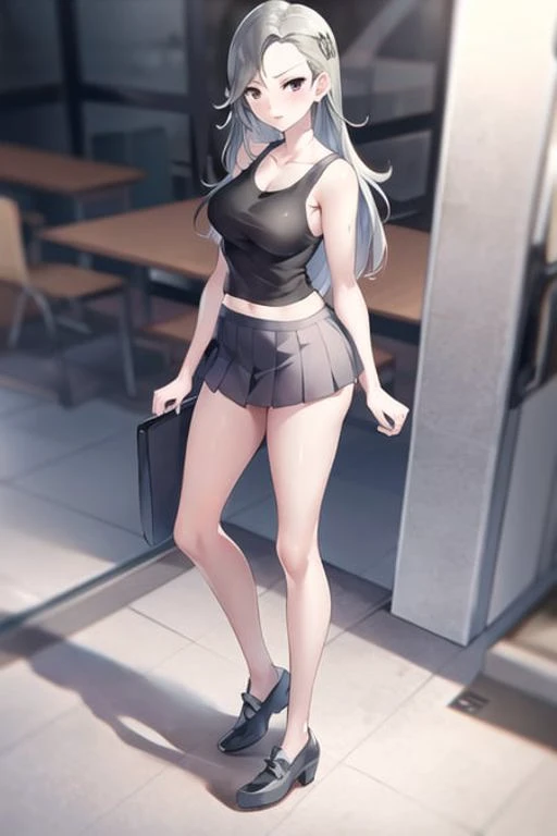 <lora:SaeP5-05:1>, SaeP5, 1girl, full body, schoolgirl outfit. tank top