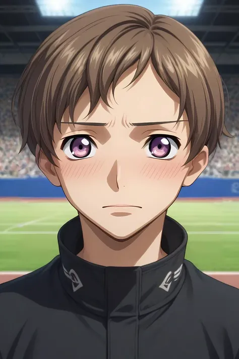 score_9, score_8_up, score_7_up, source_anime, rating_safe, intricate details, semi-realistic, looking at viewer, depth of field, 1boy, solo, male focus, <lora:rolo_lamperouge_pony:0.78>, rolo_lamperouge, brown hair, purple eyes, short hair, panorama, field, indoors, (dynamic pose:1.2), embarrassed, nose blush, , <lora:sdxl_lightning_8step_lora:1>