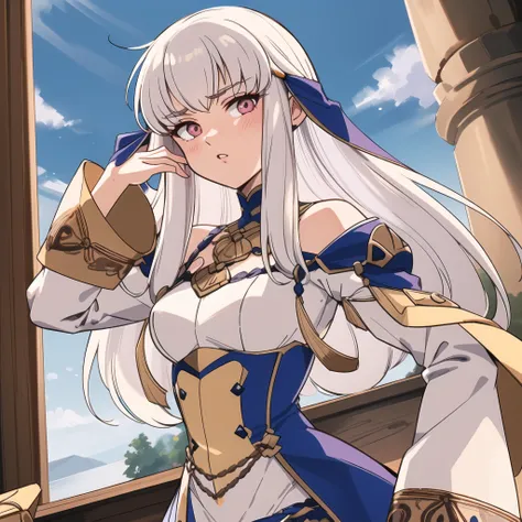 masterpiece, best quality, illustration, beautiful detailed, finely detailed, dramatic light, intricate details, BREAK, lysithea von ordelia, white hair, pink eyes, 1girl, small breasts, wide hips, thick thighs, <lora:fireemblem_ordelia_pruned-12:1>