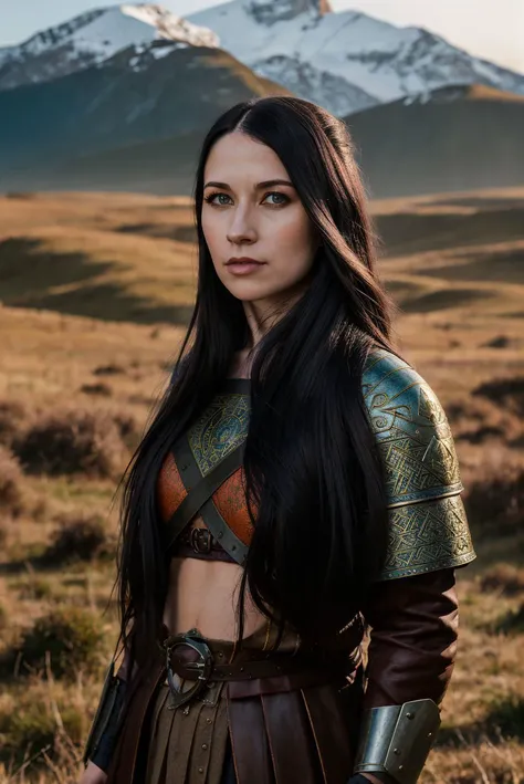 A stunning intricate full color portrait of a 28 year old woman, viking gear, Vikings movie set, epic character composition,by ilya kuvshinov, alessio albi, nina masic,sharp focus, subsurface scattering, f2, 35mm, film grain <lora:AlexCoal:1>