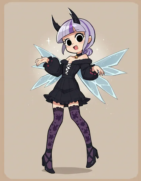 zPDXL, score_9, score_8_up, score_7_up, source_anime, flat color,
1girl, solo, <lora:StickySweet_v3:1> stkyswt, sketch, black eyes, human , changeling, demon, (ice horns sparkling with frost), wearing Bewitching purple velvet gown with bell sleeves, patterned stockings, witchy heels,