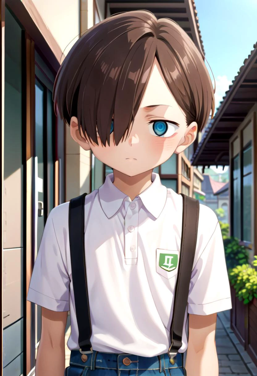 score_9, score_8_up, score_7_up, detailed eyes, village, BREAK
straight on shot, standing, <lora:PerfectEyesXL:0.8> perfecteyes,
<lora:kyoutarou_ichikawa_pony:1> kyoutarou_ichikawa, brown hair, blue eyes, short hair, hair over one eye, bangs
