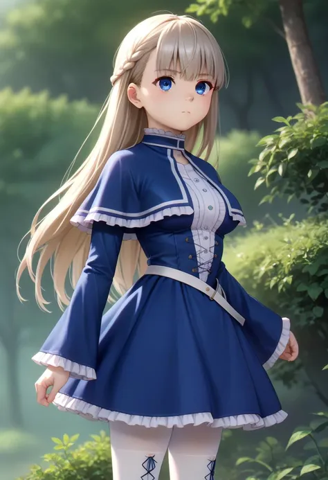 score_9, score_8_up, score_7_up, detailed eyes, BREAK
 <lora:lawine_PONY_epoch-000023:0.8>  lawine \(sousou no frieren\),blue eyes, long hair,medium breasts,blue dress,frills,long sleeves,capelet,white knee boots, straight on shot, standing,  <lora:PerfectEyesXL:0.8> perfecteyes, white pantyhose