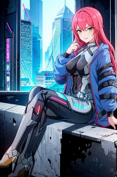 (1girl:1.2),(solo:1.5),masterpiece,best quality,detailed face,highly detailed, best quality, highres, extremely detailed wallpaper,third-party edit,full body,(detailed cyberpunk cityscape background:1.5),bodysuit,red hair,blue jacket,sitting
<lyco:GoodHands-beta2:1.0> <lora:Frigg_V1:0.8>