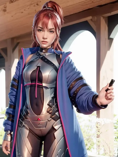 (1girl:1.2),(solo:1.5),masterpiece,best quality,detailed face,highly detailed, best quality, highres, extremely detailed wallpaper,third-party edit,bodysuit,red hair,blue jacket,pony tail,sweet smile
<lyco:GoodHands-beta2:1.0> <lora:Frigg_V1:0.8>