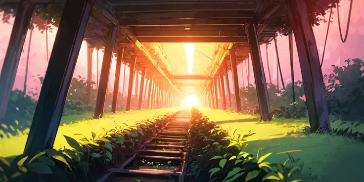 a felt muppet of a landscape of a [Freelance|Textile] Woodlands from inside of a Tunnel, at Sunset, Sketch, Beautifully Lit, DayGlo pink and Orange neon hue, colorful, vivid colors, masterpiece, best quality, absurdres, highest quality, amazing details,  <lora:add_detail:1>