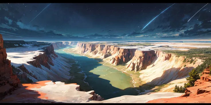 Renderman, landscape of a Warm Engrossing The Grand Canyon of the Yellowstone from inside of a Krakow, Stars in the sky, Demoscene, 800mm lens, Calotype, colorful, vivid colors, masterpiece, best quality, absurdres, highest quality, amazing details, <lora:add_detail:1>