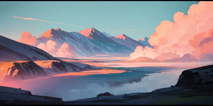 samdoesarts style. physical palette knife painting, thick Oil paint, stunning landscape, vast scale, soft colors, muted contrast, extremely detailed and intricate. on the top of high mountain, God rays, sharp focus