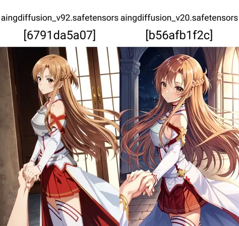 (masterpiece, best quality), intricate details,
1girl, <lora:asuna_(sao)_v1:0.8> aaasuna, long hair, brown hair, braid, brown eyes, bare shoulders, armor, breastplate, white sleeves, detached sleeves, red skirt, pleated skirt, white thighhighs,
<lora:HoldingHandsPov:0.8> IncrsHoldingHandsPov, holding hands, pov hands, from side