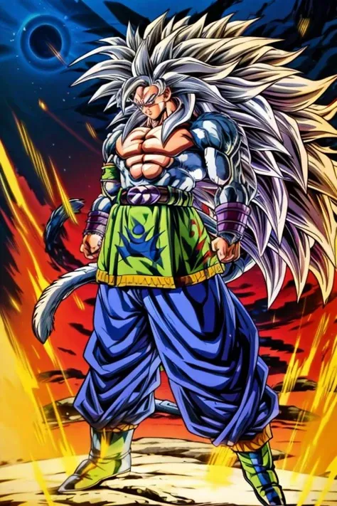 highres, high quality, Super_Saiyan_5_Goku, 1boy, male focus, (white fur:1), red eyes, tail, white hair, long hair, spiked hair, big hair, massive hair, very long hair, full body, highly detailed, random pose, happi, hakama,
<lora:DragonballMerge:0.25>
<lora:Super_Saiyan_5_Goku_v3:1> 
<lora:more_details:0.5>
<lora:tangbohu-detailer_1.0:0.5>