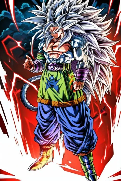 highres, high quality, Super_Saiyan_5_Goku, 1boy, male focus, (white fur:1), red eyes, tail, white hair, long hair, spiked hair, big hair, massive hair, very long hair, full body, highly detailed, random pose, aura,
<lora:Super_Saiyan_5_Goku_v3:1>
<lora:DragonballMerge:0.25>
<lora:more_details:0.5>
<lora:tangbohu-detailer_1.0:0.5>