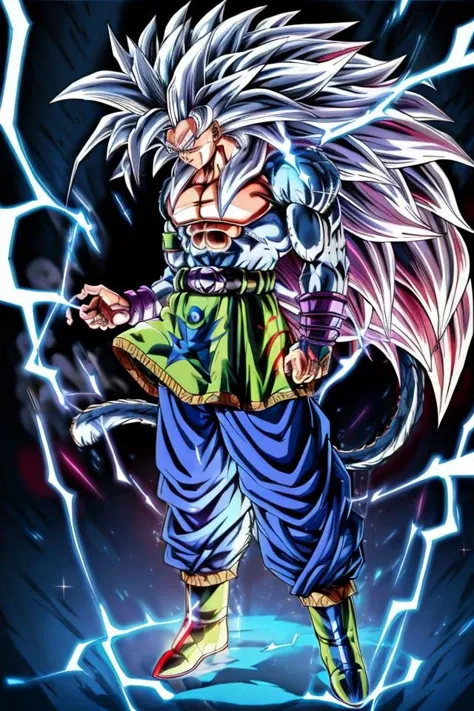 highres, high quality, Super_Saiyan_5_Goku, 1boy, male focus, (white fur:1), red eyes, tail, white hair, long hair, spiked hair, big hair, massive hair, very long hair, full body, highly detailed, aura, lightning, electricity, sparkle, divine, majestic,
<lora:Super_Saiyan_5_Goku_v3:1>
<lora:DragonballMerge:0.25> 
<lora:more_details:0.5>
<lora:tangbohu-detailer_1.0:0.5>