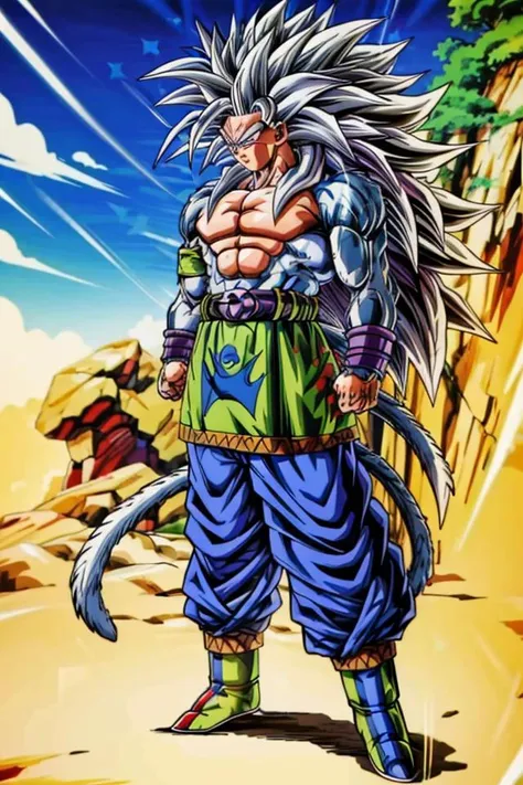 highres, high quality, Super_Saiyan_5_Goku, 1boy, male focus, (white fur:1), red eyes, tail, white hair, long hair, spiked hair, full body, highly detailed,
<lora:DragonballMerge:0.25>
<lora:Super_Saiyan_5_Goku_v3:1> 
<lora:more_details:0.5>
<lora:tangbohu-detailer_1.0:0.5>