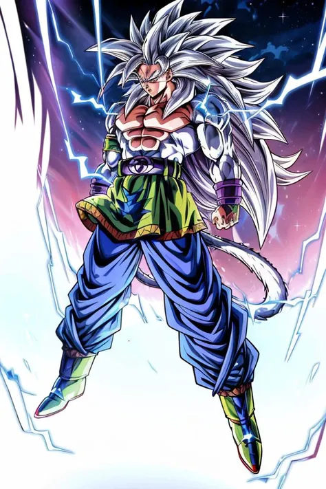 highres, high quality, Super_Saiyan_5_Goku, 1boy, male focus, (white fur:1), red eyes, tail, white hair, long hair, spiked hair, big hair, massive hair, very long hair, full body, highly detailed, aura, lightning, electricity, sparkle, divine, majestic,
<lora:Super_Saiyan_5_Goku_v3:0.8>
<lora:DragonballMerge:0.2> 
<lora:more_details:0.5>
<lora:tangbohu-detailer_1.0:0.5>