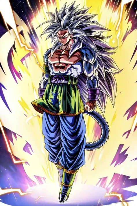 highres, high quality, Super_Saiyan_5_Goku, 1boy, male focus, (white fur:1), red eyes, tail, white hair, long hair, spiked hair, big hair, massive hair, very long hair, full body, highly detailed, aura, lightning, electricity, sparkle, divine, majestic,
<lora:Super_Saiyan_5_Goku_v3:0.8>
<lora:DragonballMerge:0.2> 
<lora:more_details:0.5>
<lora:tangbohu-detailer_1.0:0.5>