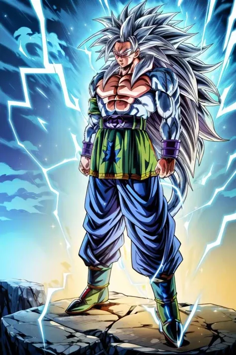 highres, high quality, Super_Saiyan_5_Goku, 1boy, male focus, (white fur:1), red eyes, tail, white hair, long hair, spiked hair, big hair, massive hair, very long hair, full body, highly detailed, aura, lightning, electricity, sparkle, divine, majestic,
<lora:Super_Saiyan_5_Goku_v3:0.8>
<lora:DragonballMerge:0.2> 
<lora:more_details:0.5>
<lora:tangbohu-detailer_1.0:0.5>