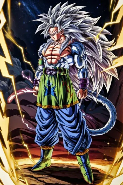 highres, high quality, Super_Saiyan_5_Goku, 1boy, male focus, (white fur:1), red eyes, tail, white hair, long hair, spiked hair, big hair, massive hair, very long hair, full body, highly detailed, aura, lightning, electricity, sparkle, divine, majestic,
<lora:Super_Saiyan_5_Goku_v3:0.8>
<lora:DragonballMerge:0.2>
<lora:more_details:0.5>
<lora:tangbohu-detailer_1.0:0.5>