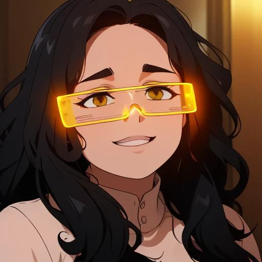 (masterpiece:1.4), high quality, high definition, sharp focus, detailed face, anime, best quality, 4k, 8k, absurd resolution, intricate detail, detailed hands, detailed eyes, animation, illustration, highly detailed, highres, extremely detailed, <lora:ETO_OCC002:0.7> ETO_OCC, black hair, curly hair,longhair, thick eyebrows, <lora:hyperdenoiser_v090:0.6>, (looking at viewer:1.4), (plump), (hazel eyes:1.3), <lora:mesugaki-10:0.5>, smug, <lora:ETO_OC:0.2> ETO-OC, <lora:sensualface_type1:0.6>,gasping, ecstasy, seductive smile, <lora:cyber_glasses-07:0.7> cyber_glasses, (glowing glasses:1.4), (led glasses), (cyber glasses)