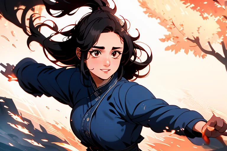 (masterpiece:1.4), high quality, high definition, sharp focus, detailed face, anime, best quality, 4k, 8k, absurd resolution, intricate detail, detailed hands, detailed eyes, animation, illustration, highly detailed, highres, extremely detailed, <lora:ETO_OCC002:0.7> ETO_OCC, black hair, curly hair,longhair, thick eyebrows, <lora:hyperdenoiser_v090:0.6>, (looking at viewer:1.6), (plump), (curvy), (thick), (hazel eyes:1.3), (parted bangs:1.4), <lora:mesugaki-10:0.6>, smiling, smug, <lora:ETO_OC:0.2> ETO-OC, <lora:sensualface_type1:0.6>, gasping, ecstasy, seductive smile, <lora:perfetfingers:1>, pureerosface_v1, prettify, OverallDetail, Illust-InstaFilter, hotify, edgQuality, Earth-QualityPos, BodyPositive, Best_QualityPos, 1girl, breasts, skindentation, <lora:pinup_resize:0.8>, <lora:martial_20231207131810:0.8> martial, martial art pose, kung fu stance, dynamic movement, punching, kicking,