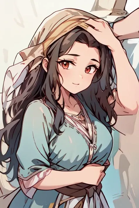(masterpiece:1.4), high quality, high definition, sharp focus, detailed face, anime, best quality, 4k, 8k, absurd resolution, intricate detail, detailed hands, detailed eyes, animation, illustration, highly detailed, highres, extremely detailed, detailed body, detailed clothes, <lora:ETO_OCC002:0.7> ETO_OCC, thick eyebrows, <lora:hyperdenoiser_v090:0.6>, (looking at viewer:1.6), (plump), (hazel eyes:1.3), (parted bangs:1.4), <lora:mesugaki-10:0.6>, smiling, smug, <lora:ETO_OC:0.2> ETO-OC, <lora:sensualface_type1:0.6>, seductive smile, <lora:perfetfingers:1>, pureerosface_v1, prettify, OverallDetail, Illust-InstaFilter, hotify, edgQuality, Earth-QualityPos, BodyPositive, Best_QualityPos, Standing on tiptoes, reaching upward, Extreme close-up, 1girl, breasts, <lora:hyperrefiner_v090:0.6>, <lora:hebrew_costume:1> Hebrew clothing, (Israelite female clothing), (gradient long tunic with Green embroidery), bracelet, sandals, (ancient israel women's clothing), (wearing pink head scarf over the head:1.5),