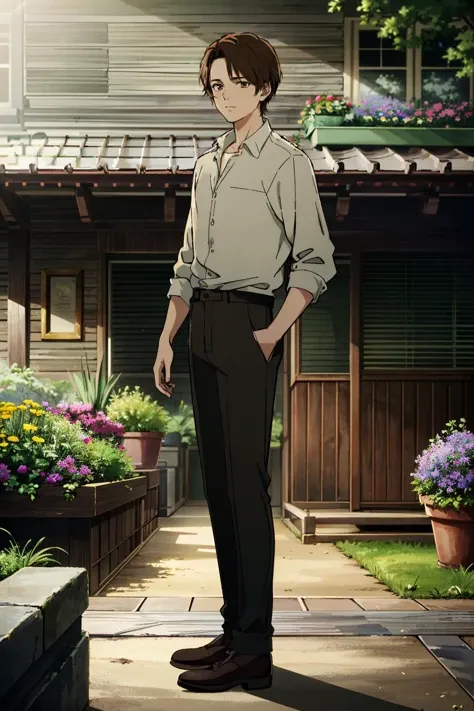 ((ultra detailed, masterpiece, absurdres))
<lora:QuarryDylan:0.9>
QuarryDylan, 1boy, solo, brown hair, brown eyes, sitting in a garden, roses, colorful, sundown, cinematic lighting