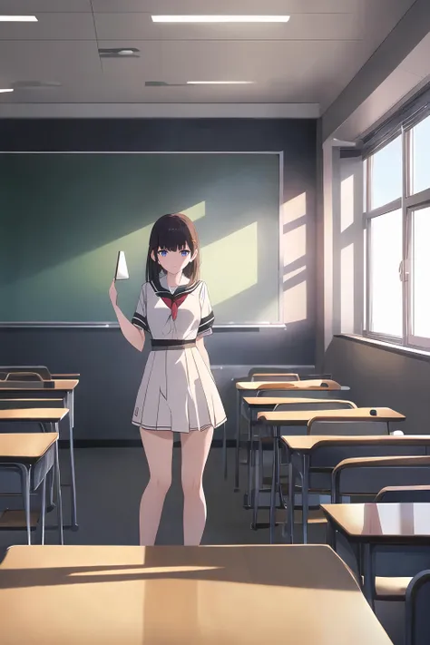 masterpiece, highres, best quality, 8k, 1girl, classroom