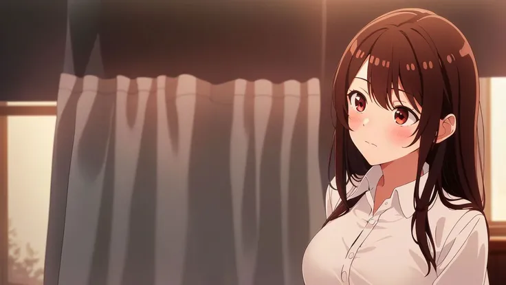sayuogiwara, Sayu Ogiwara, brown hair, (brown eyes:1.5), medium hair, break , (((pubic hair))),{{{{voyeurism, peeking}}}}, {{{{{{peephole}}}}}}, 1 boy, {{boy looks at girl through peephole}}, nsfw, 1 girl, solo, {{{undressing}}}, {{{{open school uniform}}}}, collarbone, cleavage, white bra, white panties, navel, open mouth, younger, brown shiny hair, medium hair, yellow eyes, medium breast, indoor, {locker room in the distance}, cowboy shot, looking away, from outside, {{{{fisheye lens}}}}, POV, perfect face, perfect anatomy, intricate, (highly detailed),