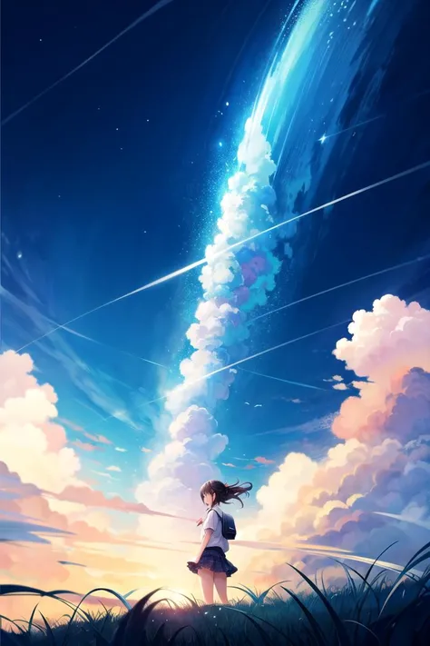 (best quality, masterpiece), sky full of clouds, depression, faded, school unform <lora:add_detail:0.8>