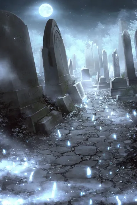 ais-rcn, a moonlit graveyard where the veil between worlds is thin, tombstones casting long shadows on the ground, as an ancient energy stirs beneath, awakening spirits long at rest <lora:ais-rcn-sdxl:1>, cinematic, mist, dark, sad, strobe lights,