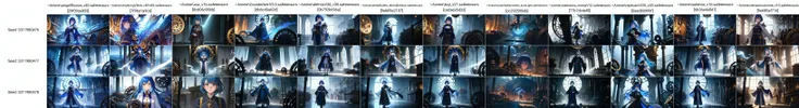 (Close-up:1.2), 1girl, solo, standing inside a fantasy clock tower, blue hair, white eyes, magician robes outfit, intricate background, (clockwork, mechanical items, many cogs:1.2), workshop, all connected, dusty floor, shadowy smoke, dim lighting, panoramic view, dark theme, best quality, amazing detail, 4k, 8k, uhd,