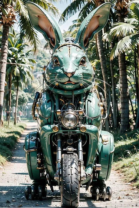 ((masterpiece)), ((best quality)), 8k, high detailed, ultra-detailed, A mechanical rabbit, harmoniously integrated into the beauty of nature, capturing the balance between technology and the environment, ((nature)), ((harmonious integration)), ((technology and environment balance)), gear mechanisms, under the tree,light rays,1girl, <lora:Mechanicalrabbit:0.7>