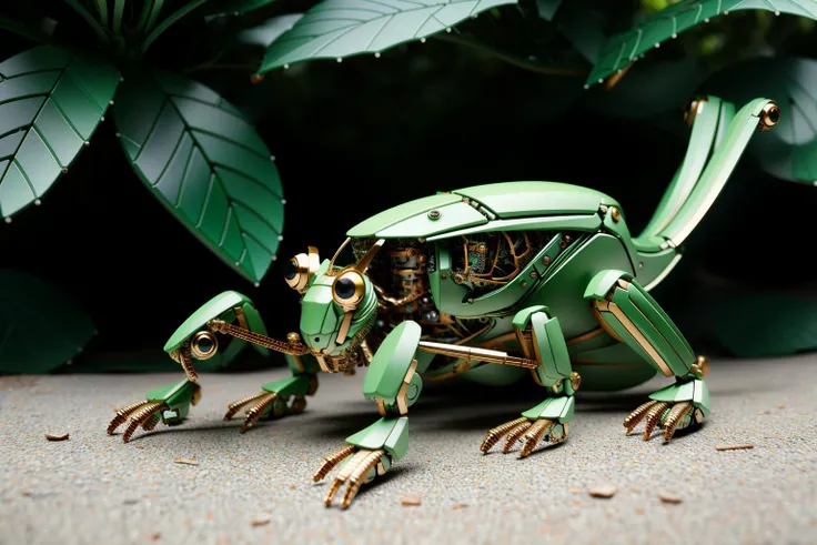 ((masterpiece)), ((best quality)), 8k, high detailed, ultra-detailed, a (((mechanical))) grasshopper, <lora:Mechanicalrabbit:0.8>, forest