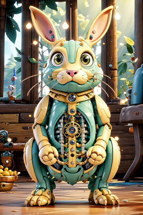 ((masterpiece)), ((best quality)), 8k, high detailed, ultra-detailed, A mechanical rabbit, harmoniously integrated into the beauty of nature, capturing the balance between technology and the environment, ((nature)), ((harmonious integration)), ((technology and environment balance)), gear mechanisms, under the tree,light rays,<lora:Mechanicalrabbit:0.7>