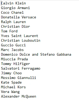 list of designers