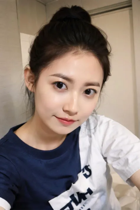 cyq,<lora:cyqV1-000018:0.8>,(upper body close-up photo:1.2),(Just one person),(small_breasts:1.1),(One person),(ultra wide angle shooting),best quality,(realistic photograph),mysterious,looking at viewer,Highest pixel,highest quality,large aperture,selfie,<lora:Flashlight éªå
ç¯è¶çé£_v1.0:0.3>,<lora:è¶çæå¾®ç³é£æ ¼_v1.0:0.7>,dynamic_angle,<lora:é²é¢å¤´é«é©¬å°¾:0.7>,forehead,casual T-shirts,