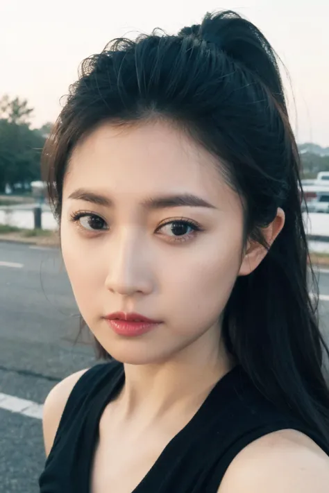 (upper body close-up photo:1.1),<lora:cyqV2:0.3>,(Just one person),(One person),(ultra wide angle shooting),best quality,(realistic photograph),mysterious,looking at viewer,Highest pixel,highest quality,large aperture,<lora:Flashlight éªå
ç¯è¶çé£_v1.0:0.3>,<lora:è¶çæå¾®ç³é£æ ¼_v1.0:0.4>,cinematic_angle,<lora:é²é¢å¤´é«é©¬å°¾:0.3>,forehead,pony tail,