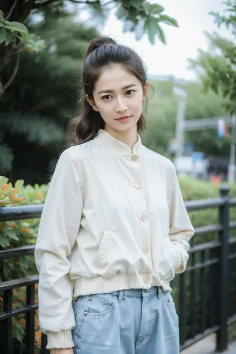 <lora:帽åç¾å¥³:0.8>,wwm,1girl,solo,outdoors,white jeans,blurry background,blurry,standing,day,puffer_jacket,<lora:sssss-000020:0.4>,head_tilt,<lora:è¶çæå¾®ç³é£æ ¼_v1.0:0.4>,
