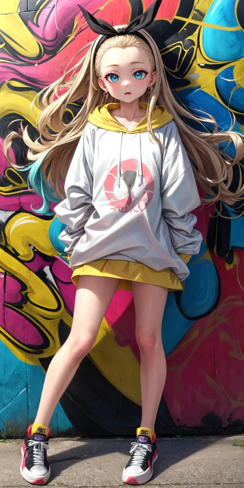 (masterpiece), best quality, (((ultra detailed, 8k quality))), expressive eyes, perfect face, perfect anatomy, perfect body, scene, <lora:scene_:0.7>, <lora:more_details:0.7>, <lora:beautiful_detailed_eyes:0.5>, <lora:give_it_a_name:0.7>,
kurumi \(lycoris recoil\),long hair,black hairband,hair ribbon,forehead,<lora:kurumi_(lycoris_recoil):0.8>
urban and street style, graffiti-inspired colors, cool and edgy attire, skirt, oversized hoodie, stylish sneakers, fashionable accessories, hip hop jewelry, confident expression, graffiti walls, energetic and vibrant atmosphere