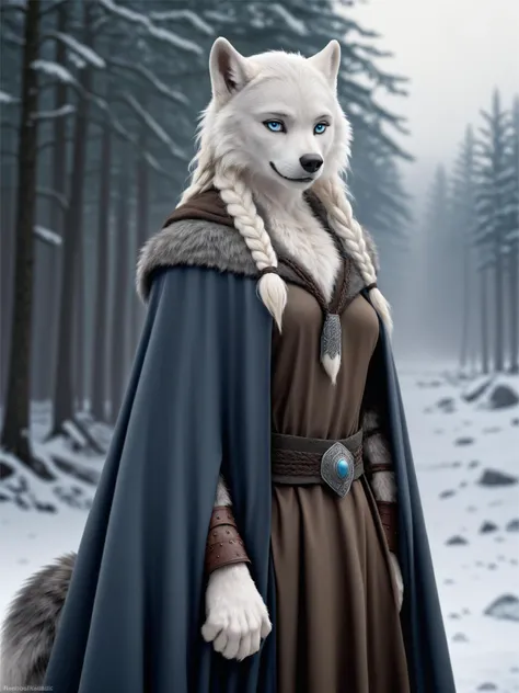 Female, anthro wolf, full breast, standing, perfect, realistic looking, fur body, fur all over, bioluminescent markings, very long hair, Pirate, fully clothed,