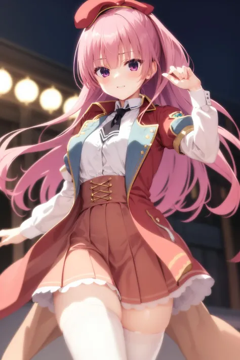 ​masterpiece, top-quality, Hi-Res, 1girl in, Honami Ichinose, White skirt、looking at the viewers,BREAK (masutepiece:1.2), Best Quality, High resolution, Unity 8k壁纸, (Illustration:0.8), (Beautiful detailed eyes:1.6), extra detailed face, Perfect Lighting, extremely details CG, (Perfect hands, Perfect ???????), A smile、outside of house、plein air、blue-sky