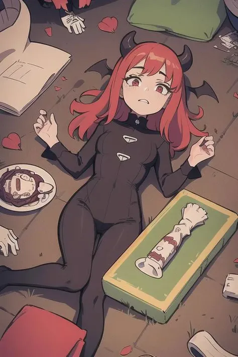a bunch of people dressed in demon outfits lying on the ground in pain, bone