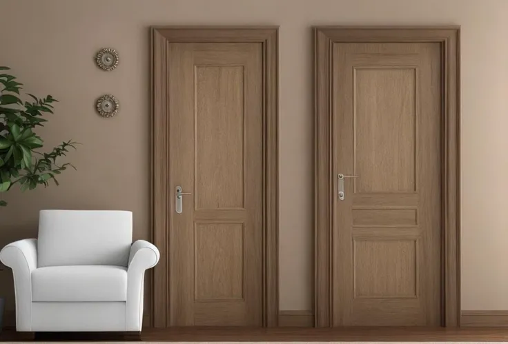 Illustration, SD, (normal quality: 1.9), (color), living room, sofa, television, design objects, wooden door, rosette-mounted doorknob, doorknob not prominently in the foreground
