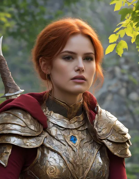 breathtaking masterpiece, best quality, extremely detailed, intricate, elegant ((ohwx woman)) <lora:petsch_lora_sdxl_v1-000010:1> , cinematic, textured, detailed lighting, cute, half elf paladin, (short straight hair, red hair:1.15), (elf ears:1.13), (revealing armour:1.2) face focus, bust, looking at viewer, (extremely detailed CG unity 8k wallpaper), trending on ArtStation, trending on CGSociety, Intricate, High Detail, sharp focus, detailed face, painting art by midjourney and greg rutkowski, exposed midriff . award-winning, professional, highly detailed