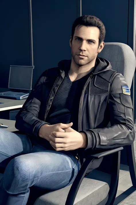 (RAW photo), concept art, <lora:gavreedtest:0.6>, gavinreed, upper body, male focus, (muscular:1.2), police station, jacket, jeans, sitting, chair