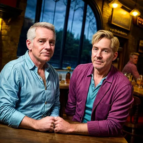 2boys, the slightly weird mature gay couple who're looking at you across the pub and wanna teach you all sorts of new tricks, atmospheric, intricate detail,
