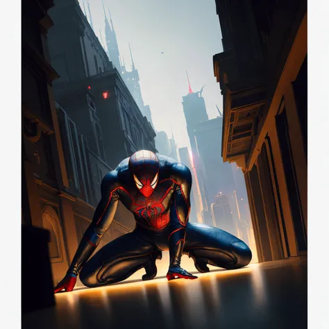 full body shot of spiderman in white and gold armour style suit, no mask on, white cape, looking at center camera, perfect composition, beautiful detailed intricate insanely detailed octane render trending on artstation, 8 k artistic photography, photorealistic concept art, soft natural volumetric cinematic perfect light, chiaroscuro, award - winning photograph, masterpiece, oil on canvas, raphael, caravaggio, greg rutkowski, beeple, beksinski, giger, trending on artstation, sharp focus, studio photo, intricate details, highly detailed, night city background, by greg rutkowski
